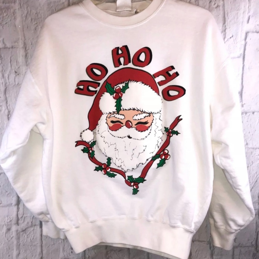 GET For Wankun Development Santa Claus Face White Vintage Sweatshirt Size Medium